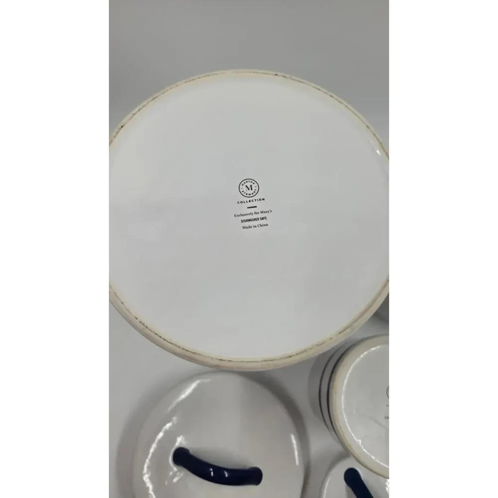 Martha Stewart Farmhouse White w/ Blue Stripe Ceramic Canister Set